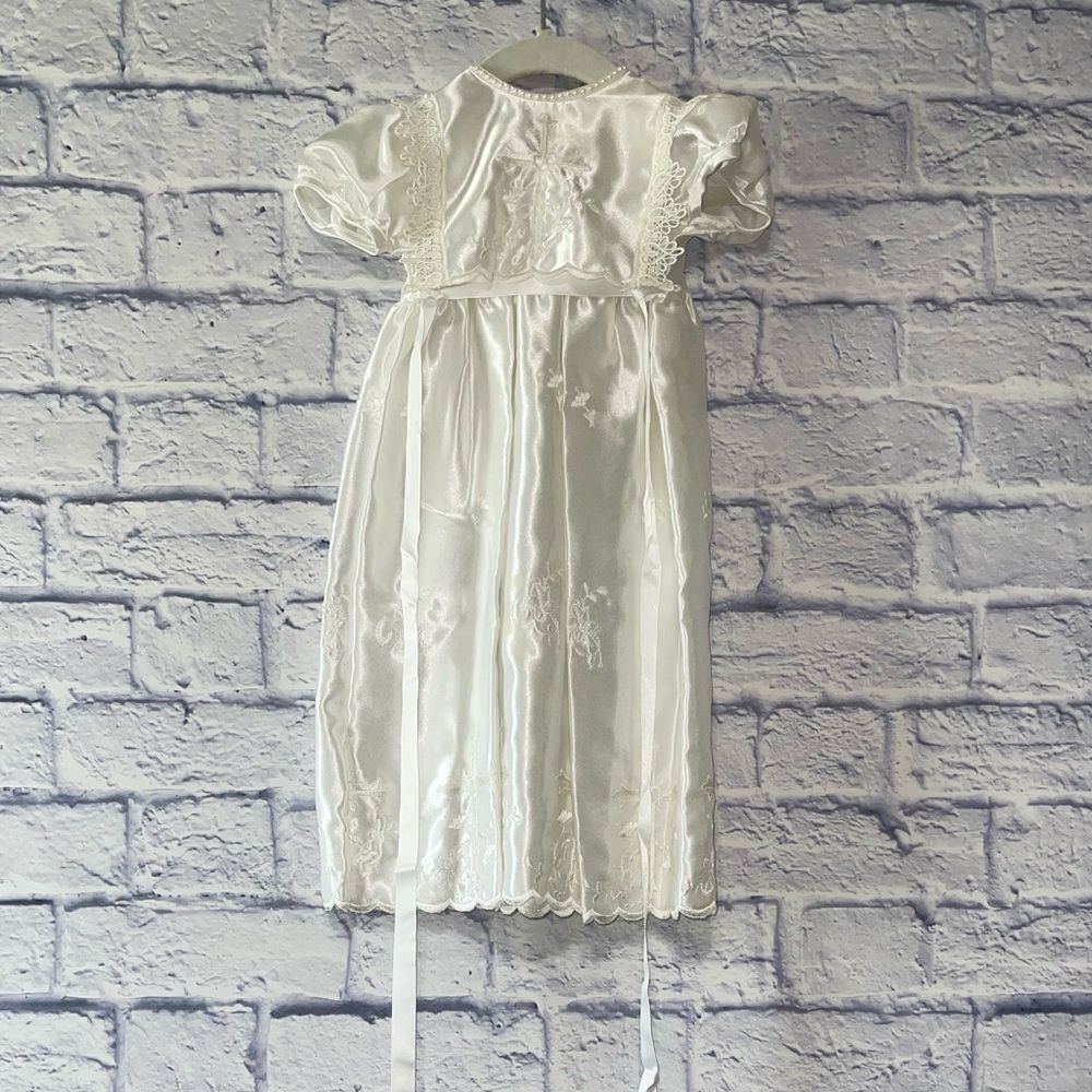 White Holy Communion Dress Tulle Flared Skirt cross Beads vintage - Picture 4 of 7